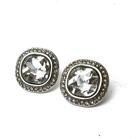 Rhinestone Fashion Earrings Lot 2 Silver Tone Classic Stud Sparkly Post Pierced - Picture 2 of 5